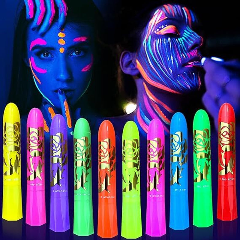 Glow in the Dark Face Body Paint, Glow in the Dark under UV Black Light Sticks
