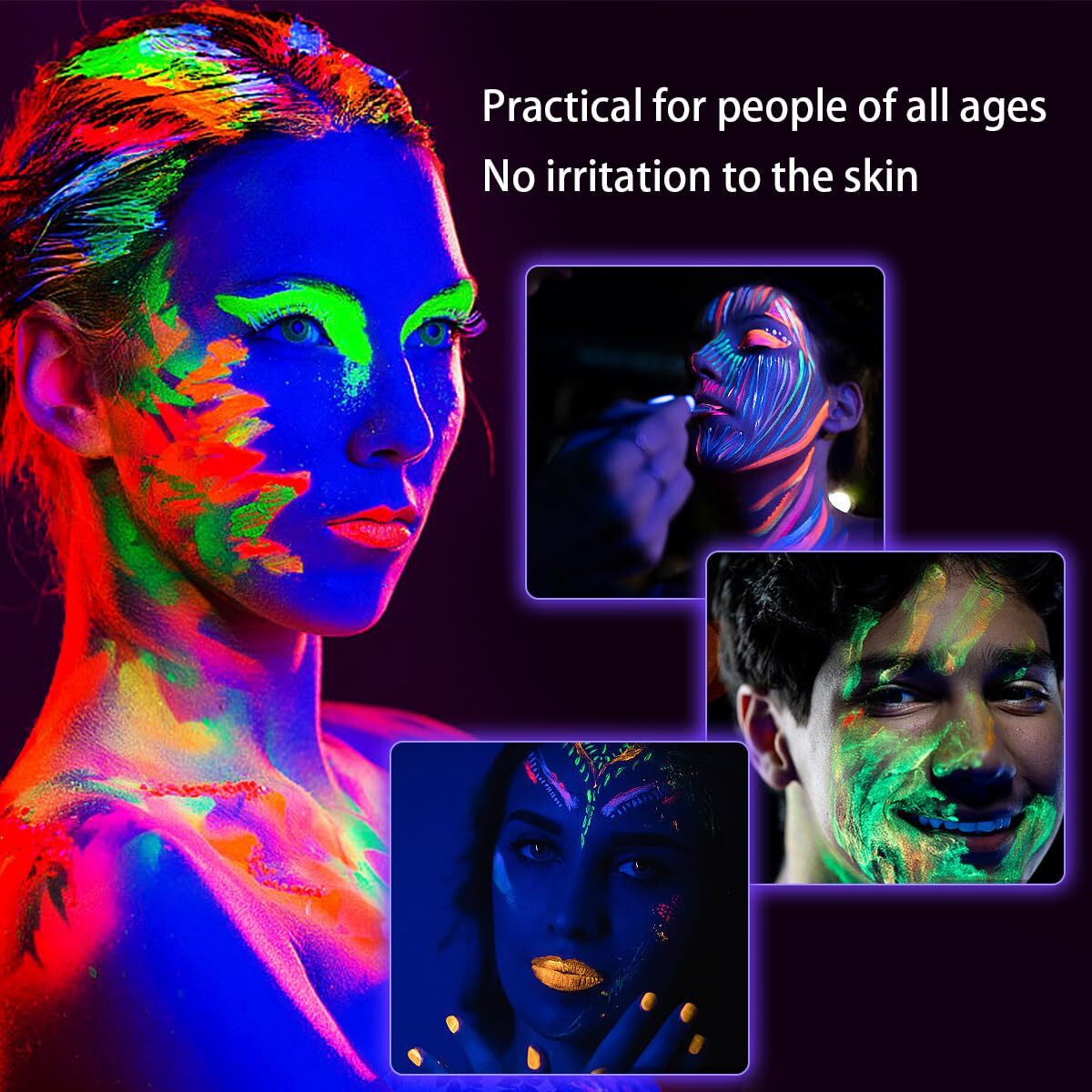 Glow in the Dark Face Body Paint, Glow in the Dark under UV Black Light Sticks